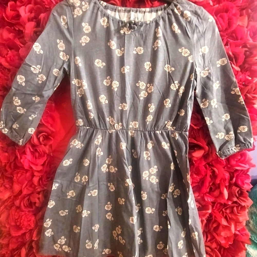 Children's Place Girls Grey Dress with Pink Rosebuds Size 10/12